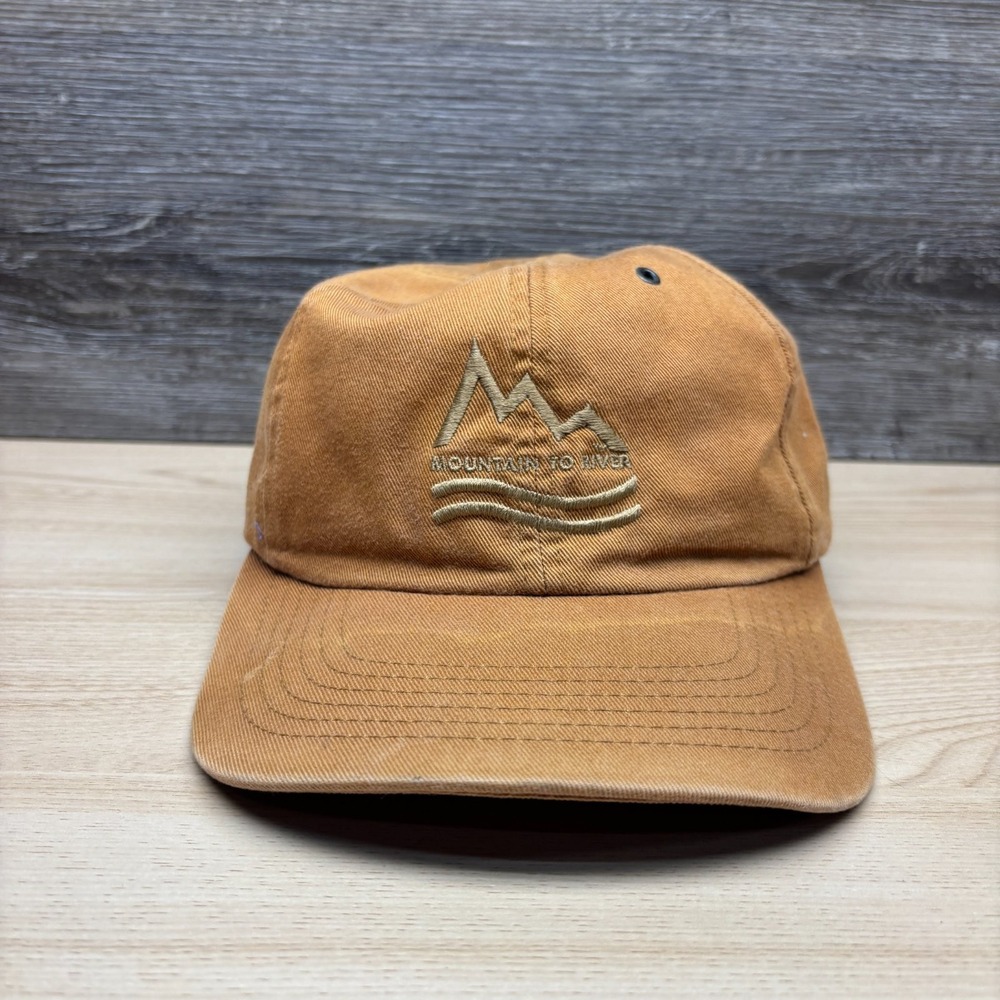 Timberland Mountain to River Hat Cap Strap Back Brown Leather Strap Mens